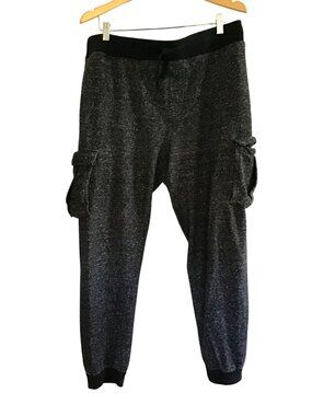 HOLLYWOOD- MENS BLACK/GREY ELASTIC WAIST TAPER LEG JOGGER SWEATPANTS SIZE LARGE